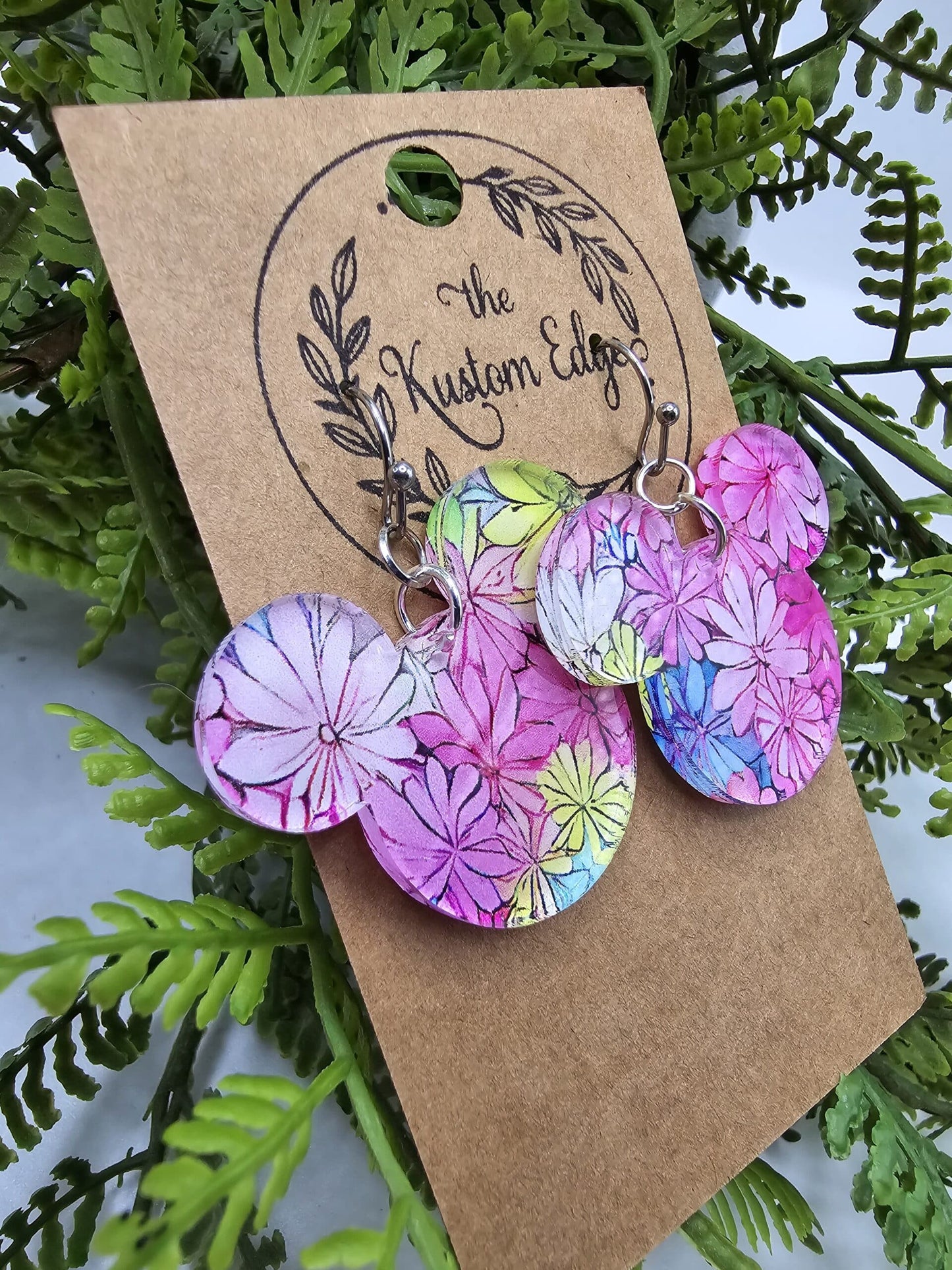 Spring Flowers Mouse Head Acrylic Earrings image 1