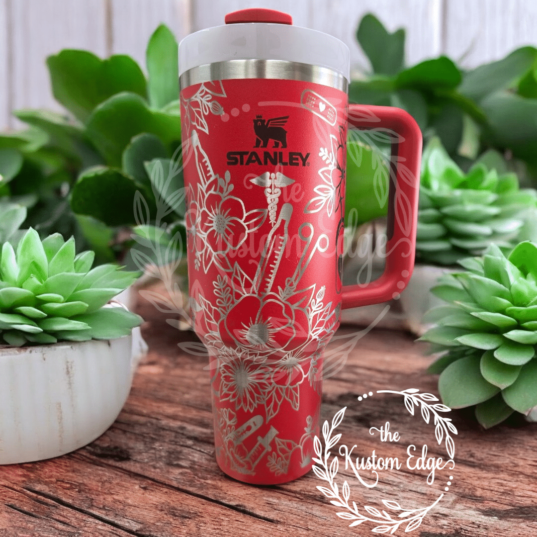 Nurse Flower Laser Engraved Tumbler image 1