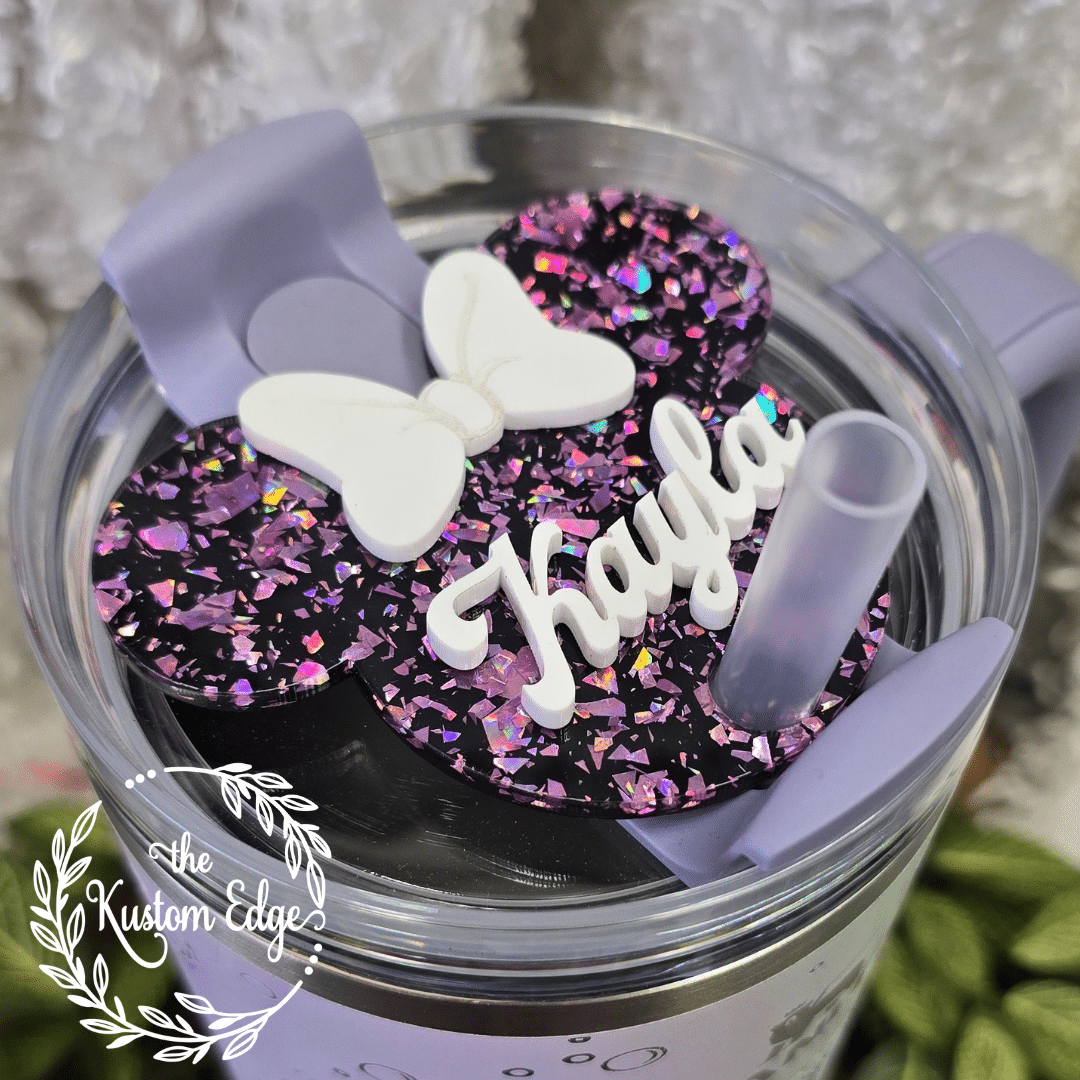Pink and Black Glitter Mouse Ears Tumbler Topper image 1