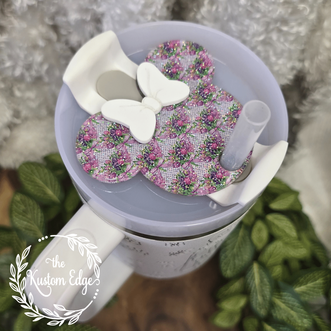 Tumbler Topper, Glitter Purple Spring Flower Mouse Ears image 1
