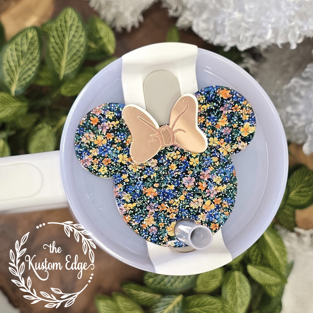 Tumbler Topper, Glitter Spring Flower Mouse Ears image 1