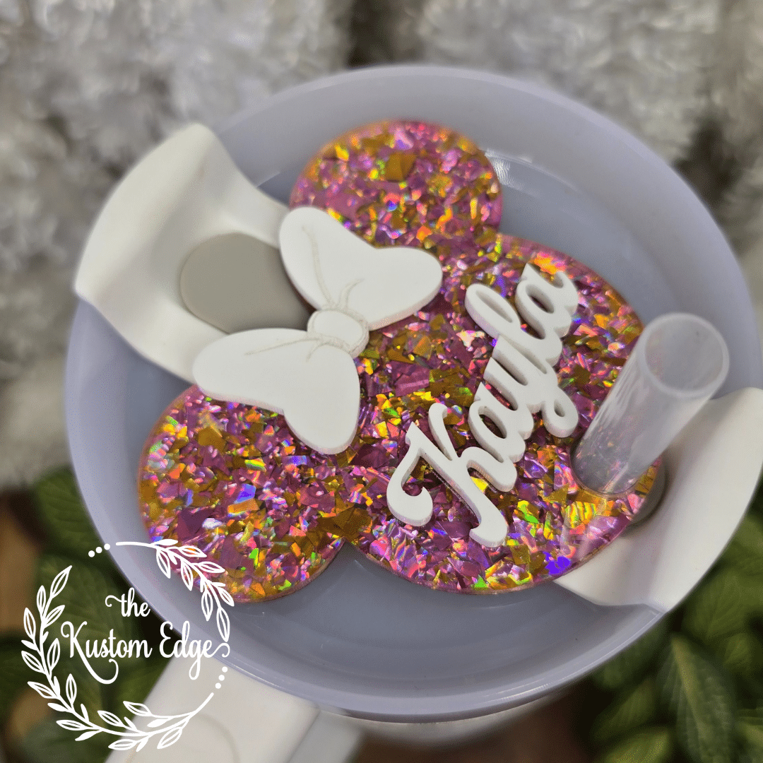 Pink and Gold Chunky Glitter Mouse Ears Tumbler Topper #3 image 1