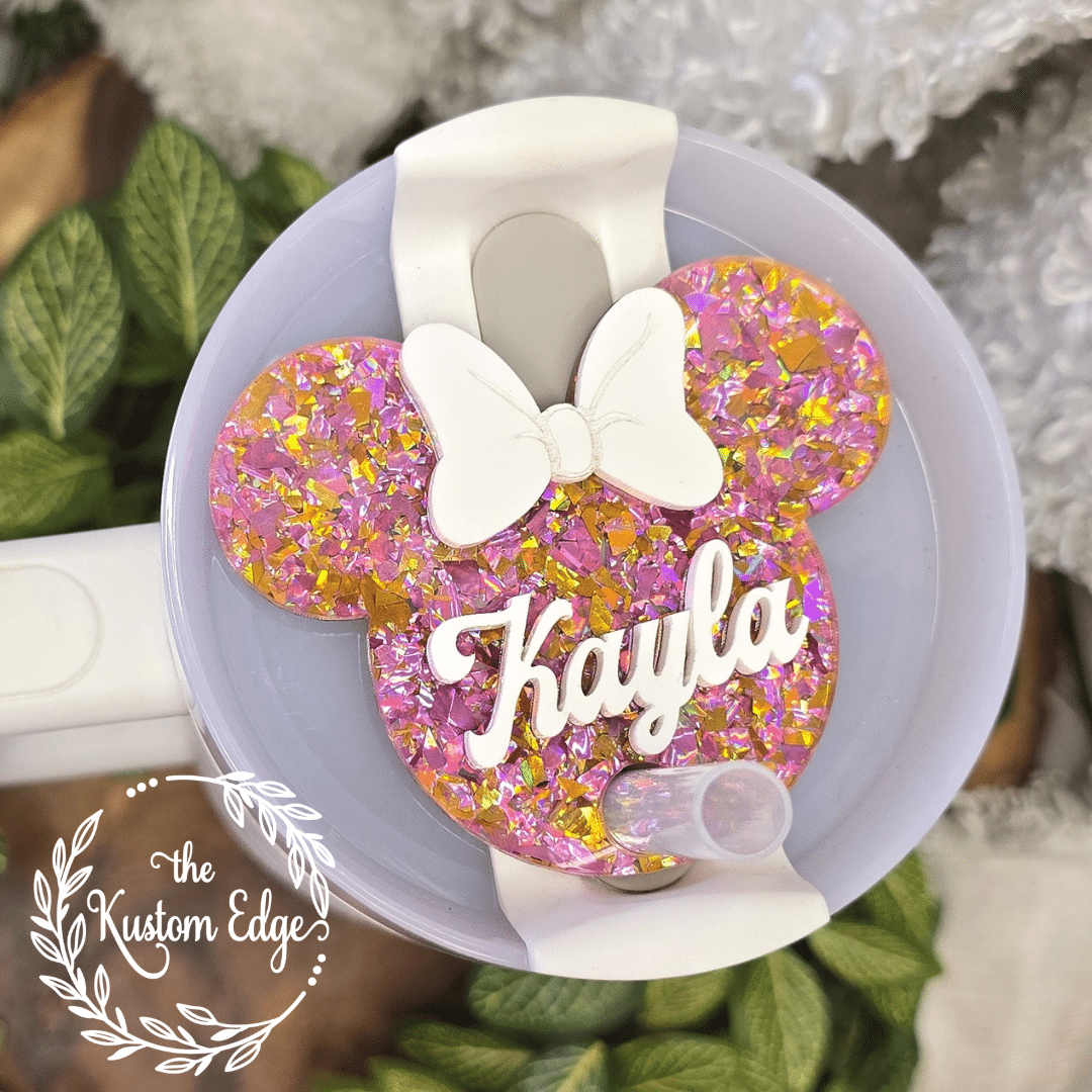 Pink and Gold Chunky Glitter Mouse Ears Tumbler Topper #3 image 0