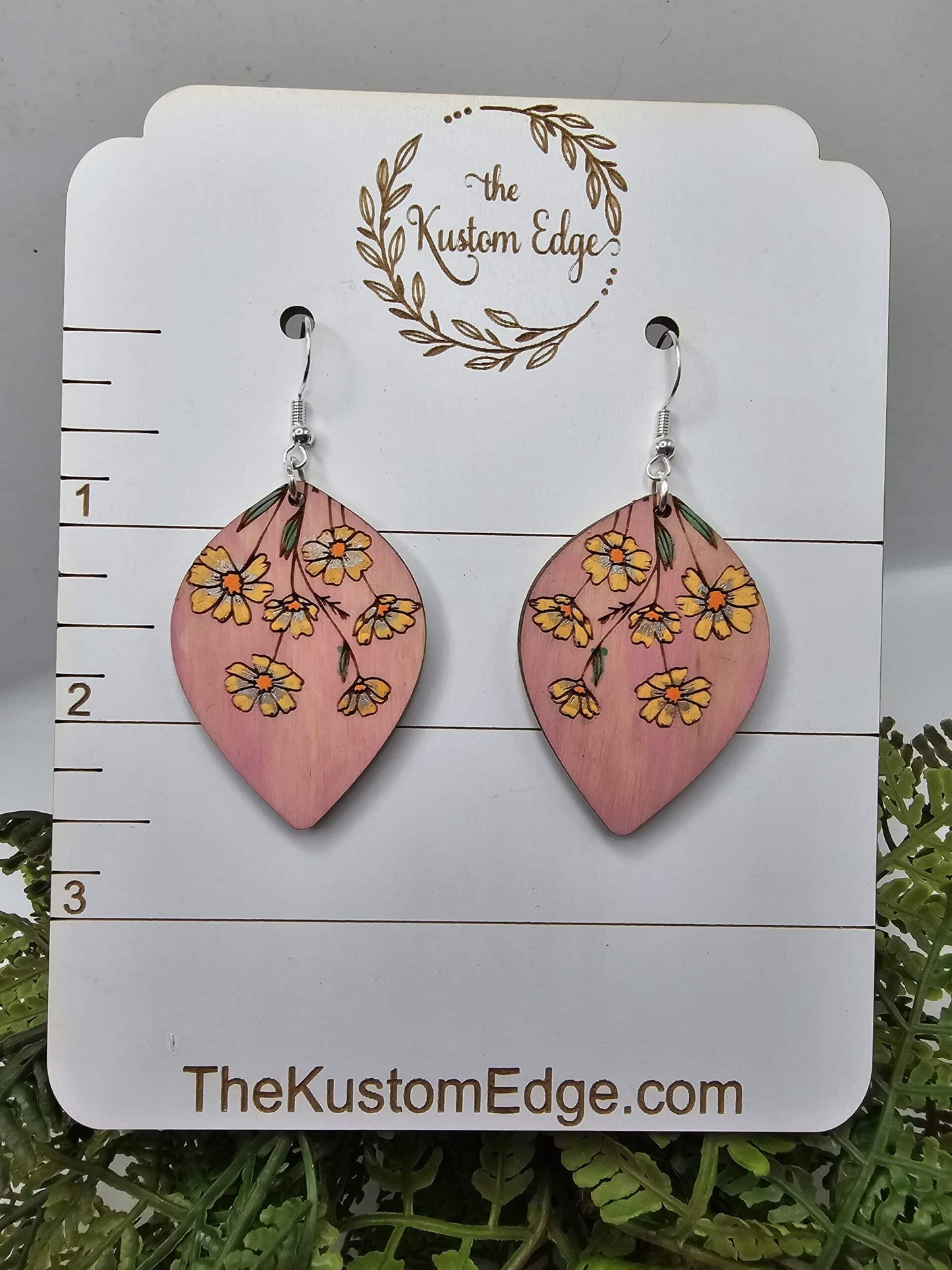 Hand Painted Flower Wooden Earrings image 2