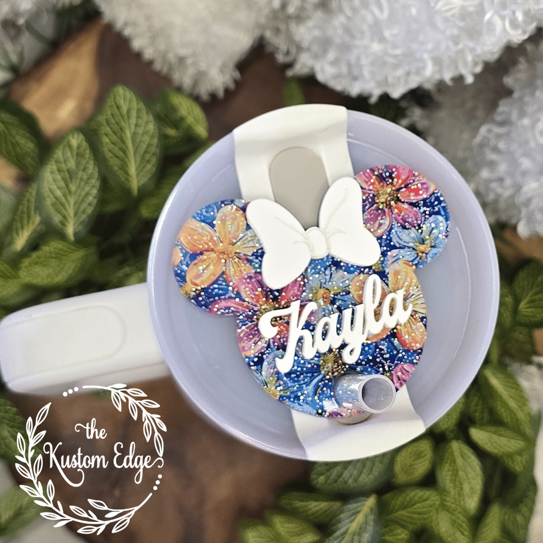 Tumbler Topper, Glitter Flower Mouse Ears image 2