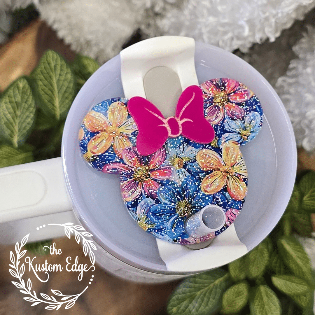 Tumbler Topper, Glitter Flower Mouse Ears image 1