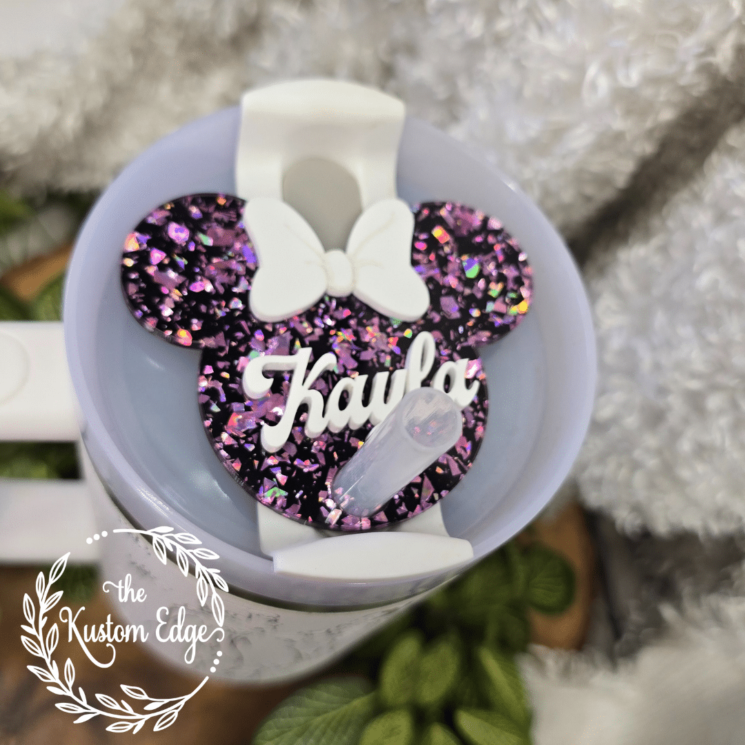 Pink and Black Glitter Mouse Ears Tumbler Topper image 2