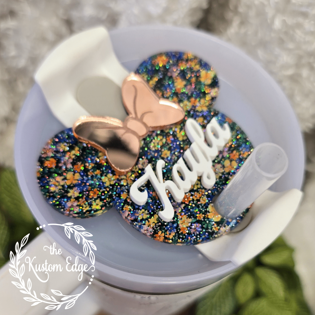 Tumbler Topper, Glitter Spring Flower Mouse Ears image 2