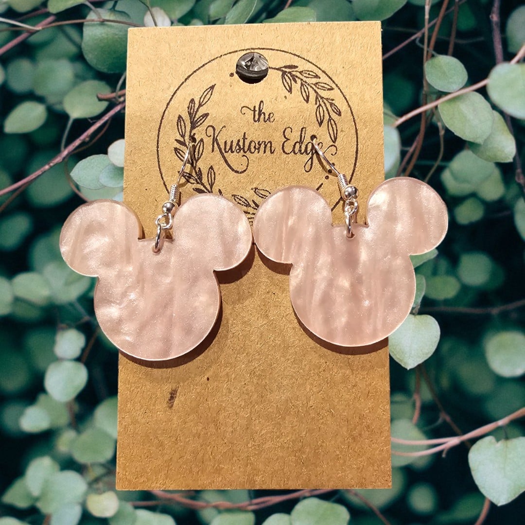 Pink Marble Mouse Head Acrylic Earrings image 0