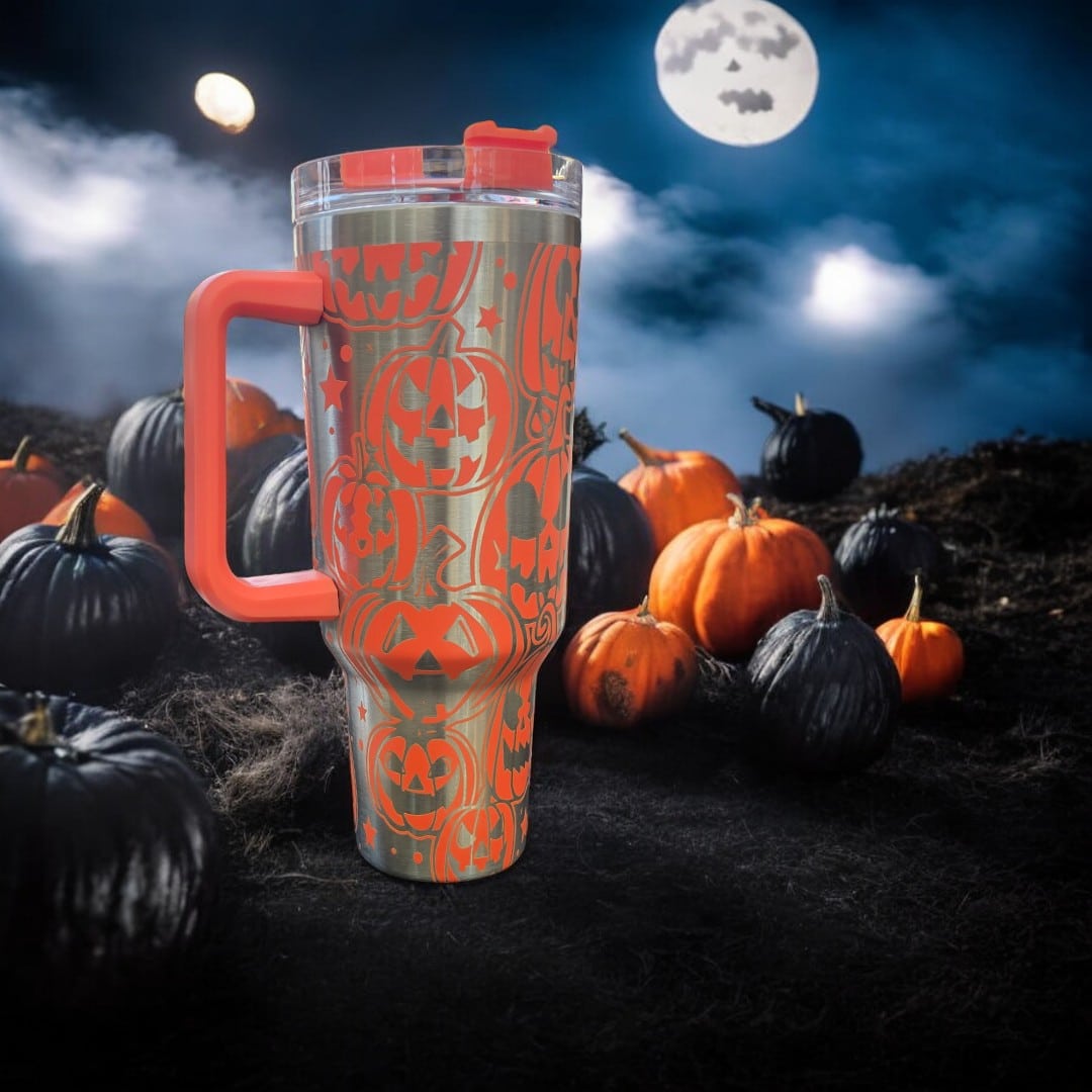 Halloween Jack-O-Lantern Laser Engraved Tumbler image 1