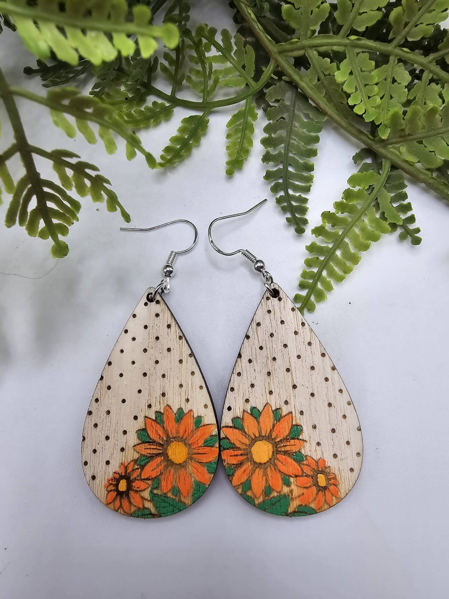 Hand Painted Sunflower Wooden Earrings image 1
