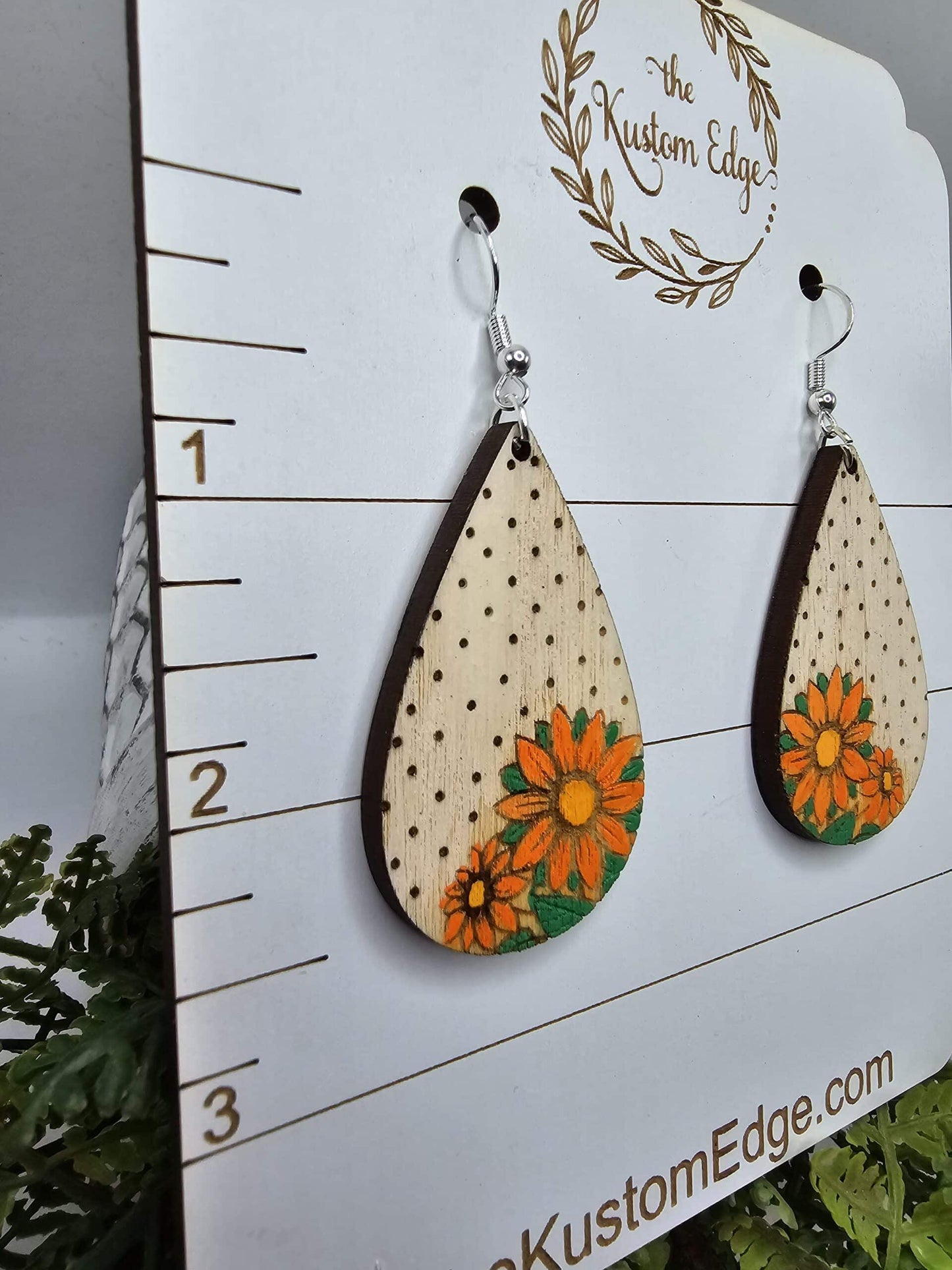 Hand Painted Sunflower Wooden Earrings image 2