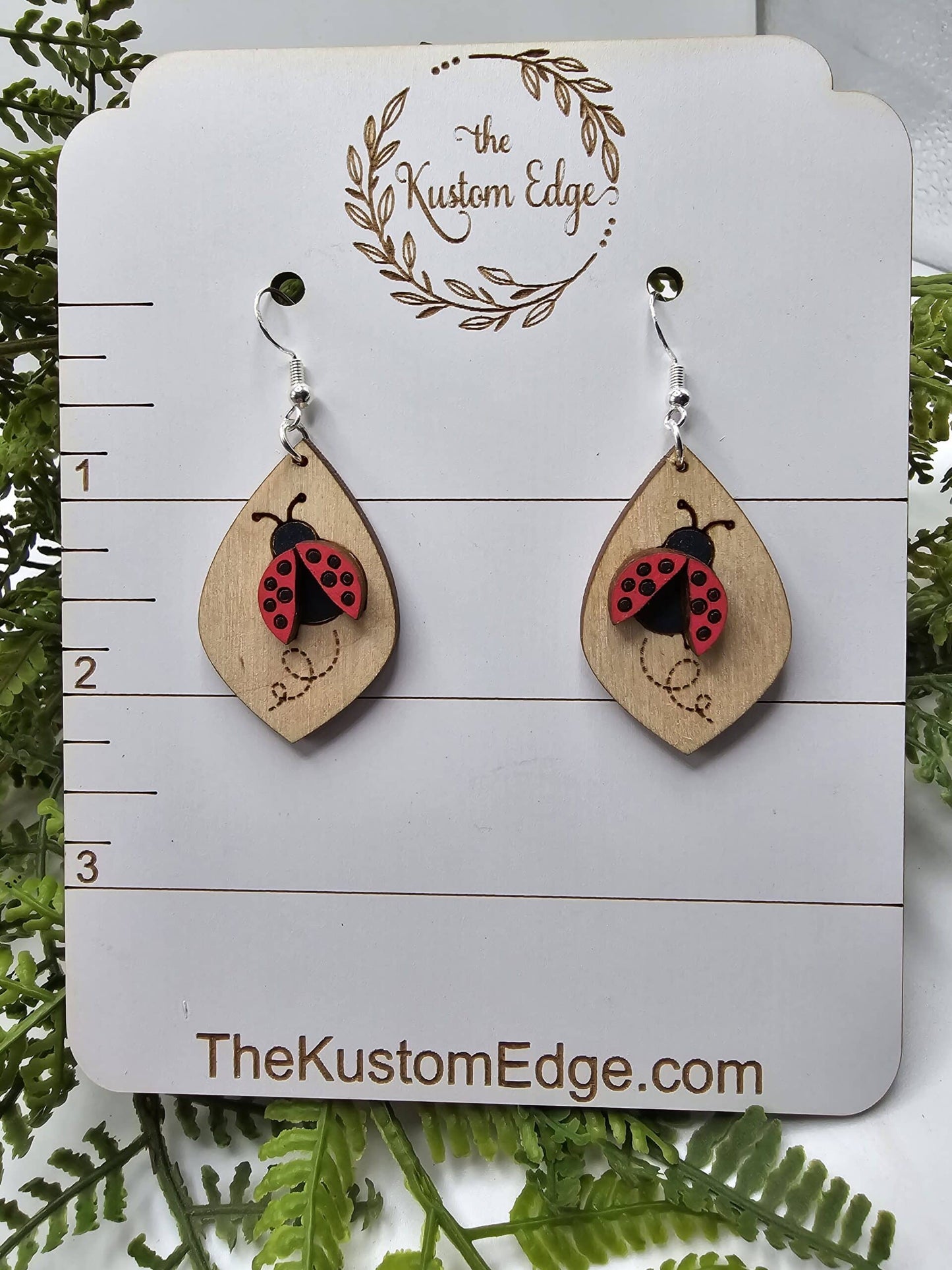 Ladybug 3D Wooden Earrings image 1
