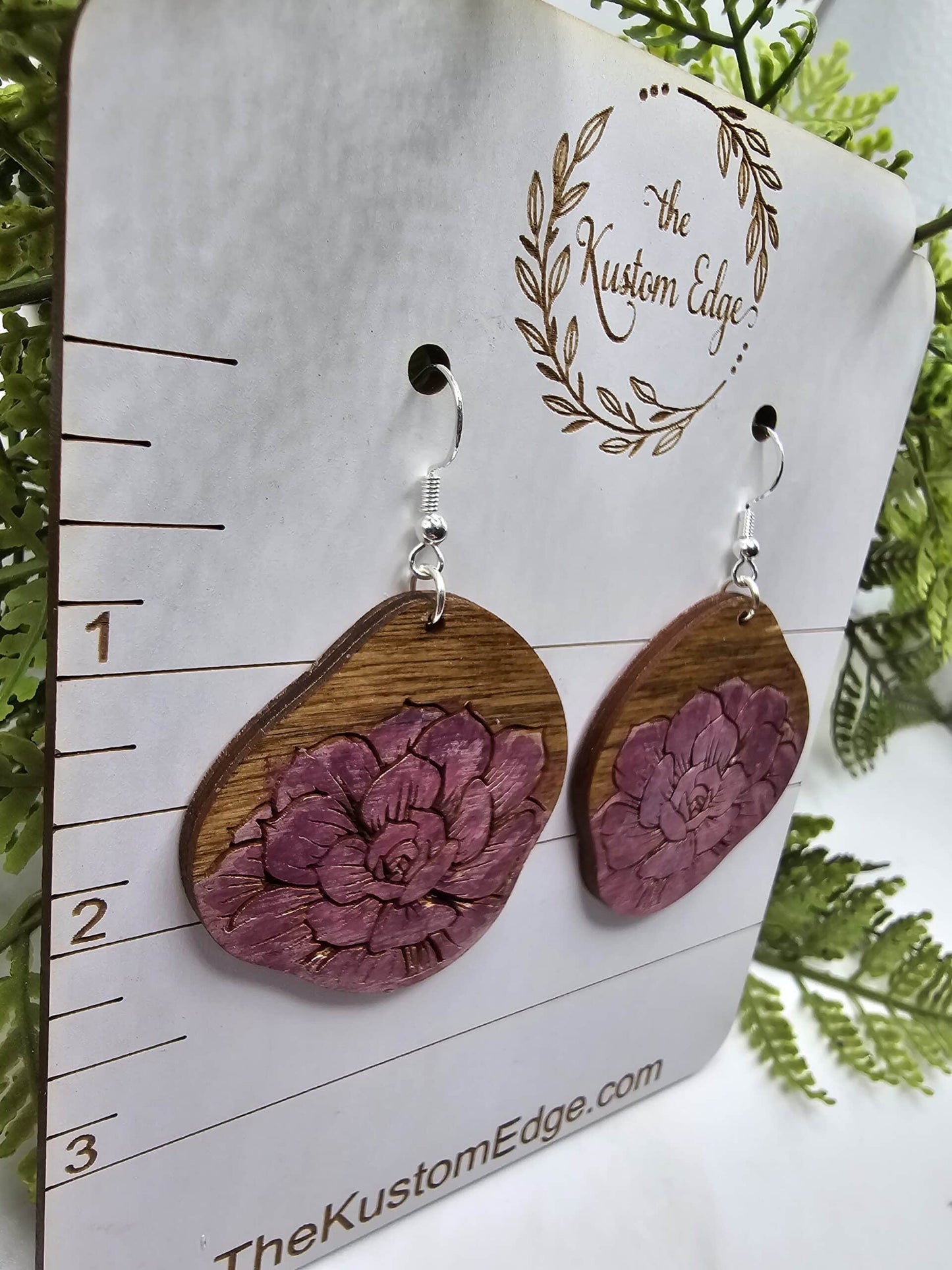 Hand Painted Rose Wooden Earrings image 2