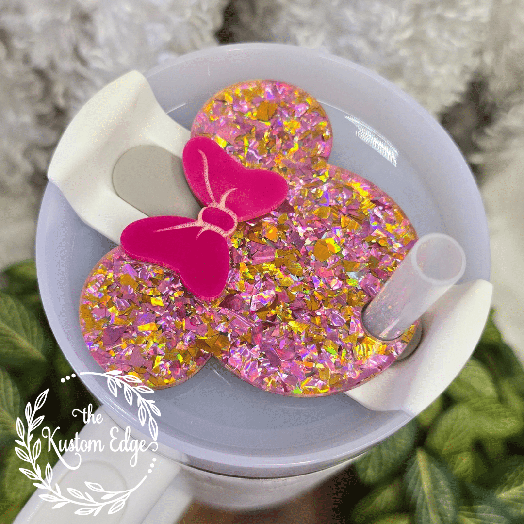 Pink and Gold Chunky Glitter Mouse Ears Tumbler Topper #3 image 2