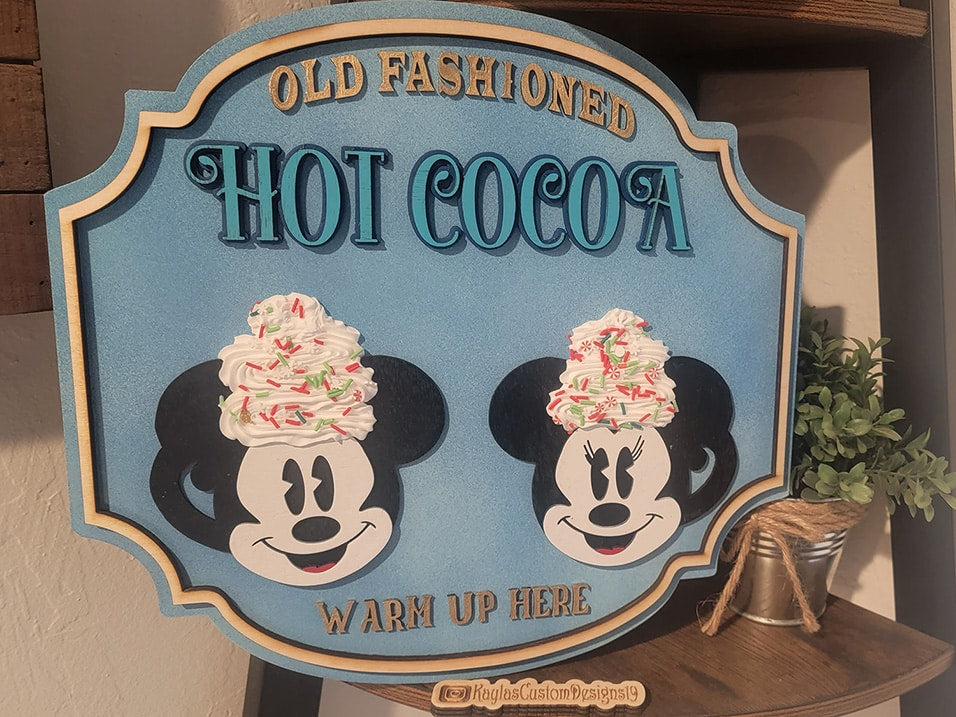 Mickey and Minnie Hot Chocolate Wooden Sign image 0