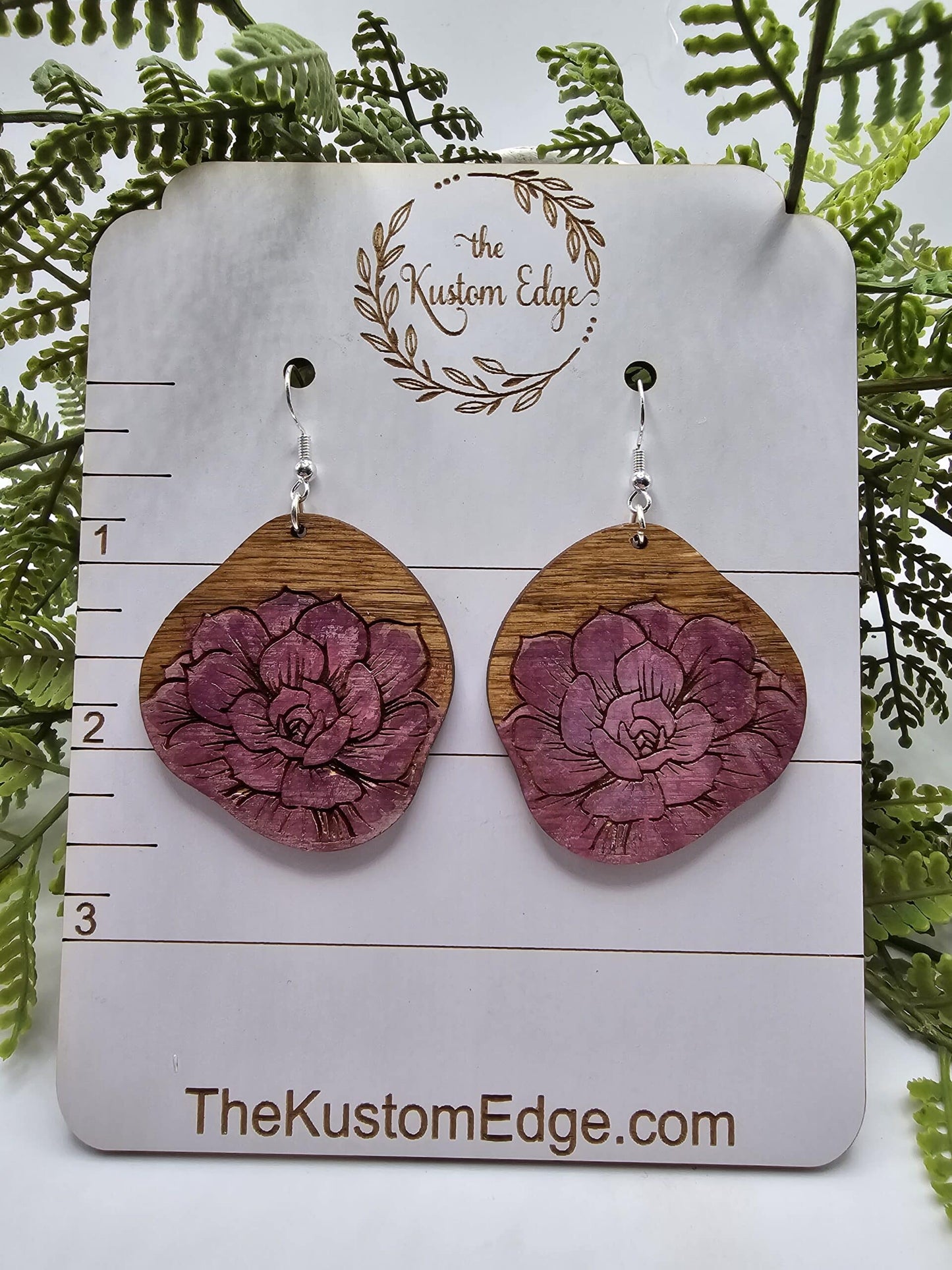Hand Painted Rose Wooden Earrings image 3
