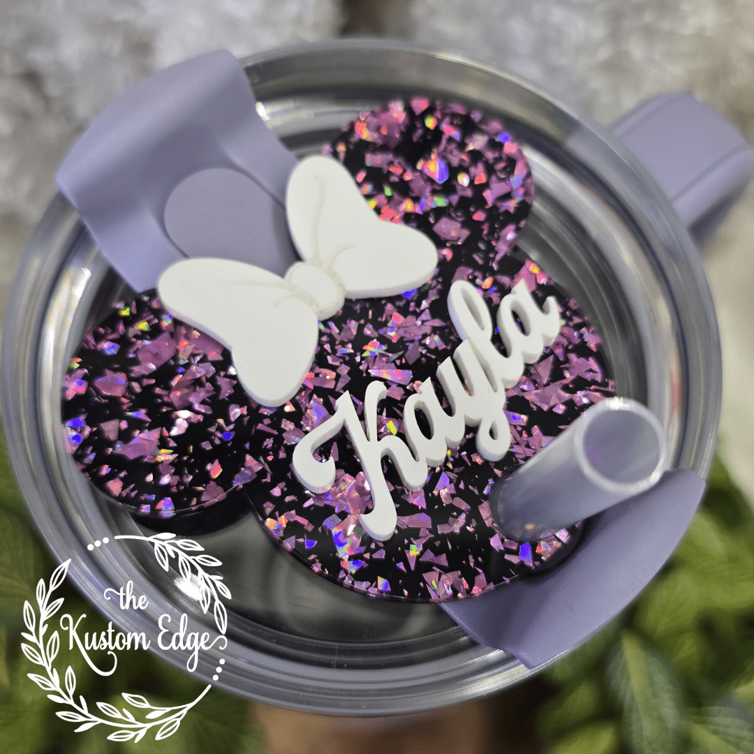 Pink and Black Glitter Mouse Ears Tumbler Topper image 0