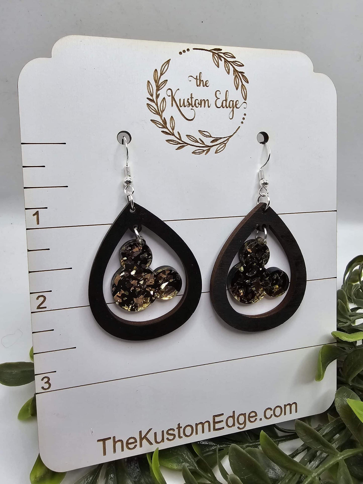 Black and Gold Mickey Head Tear Drop Earrings image 1
