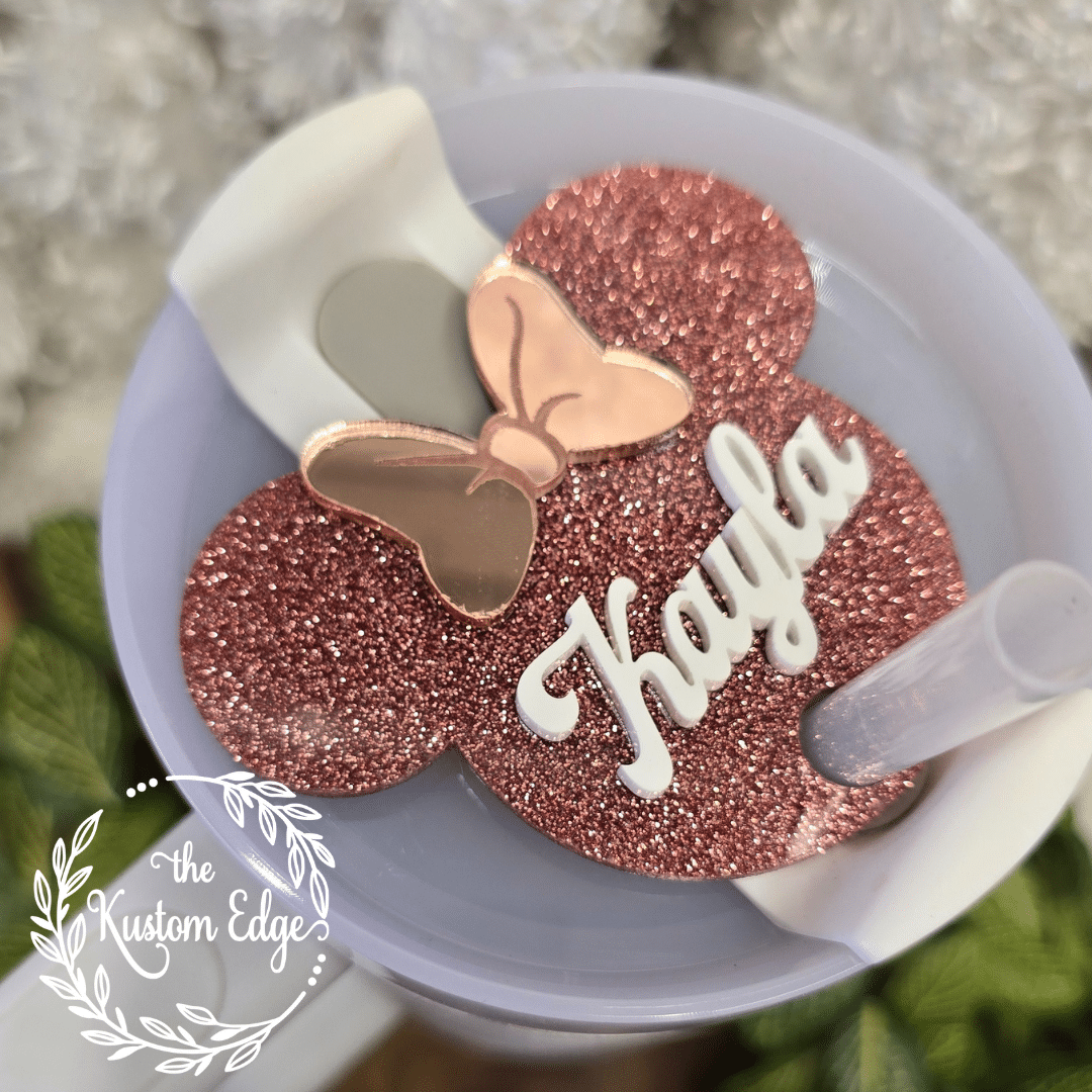 Pink Glitter Mouse Ears Tumbler Topper image 0