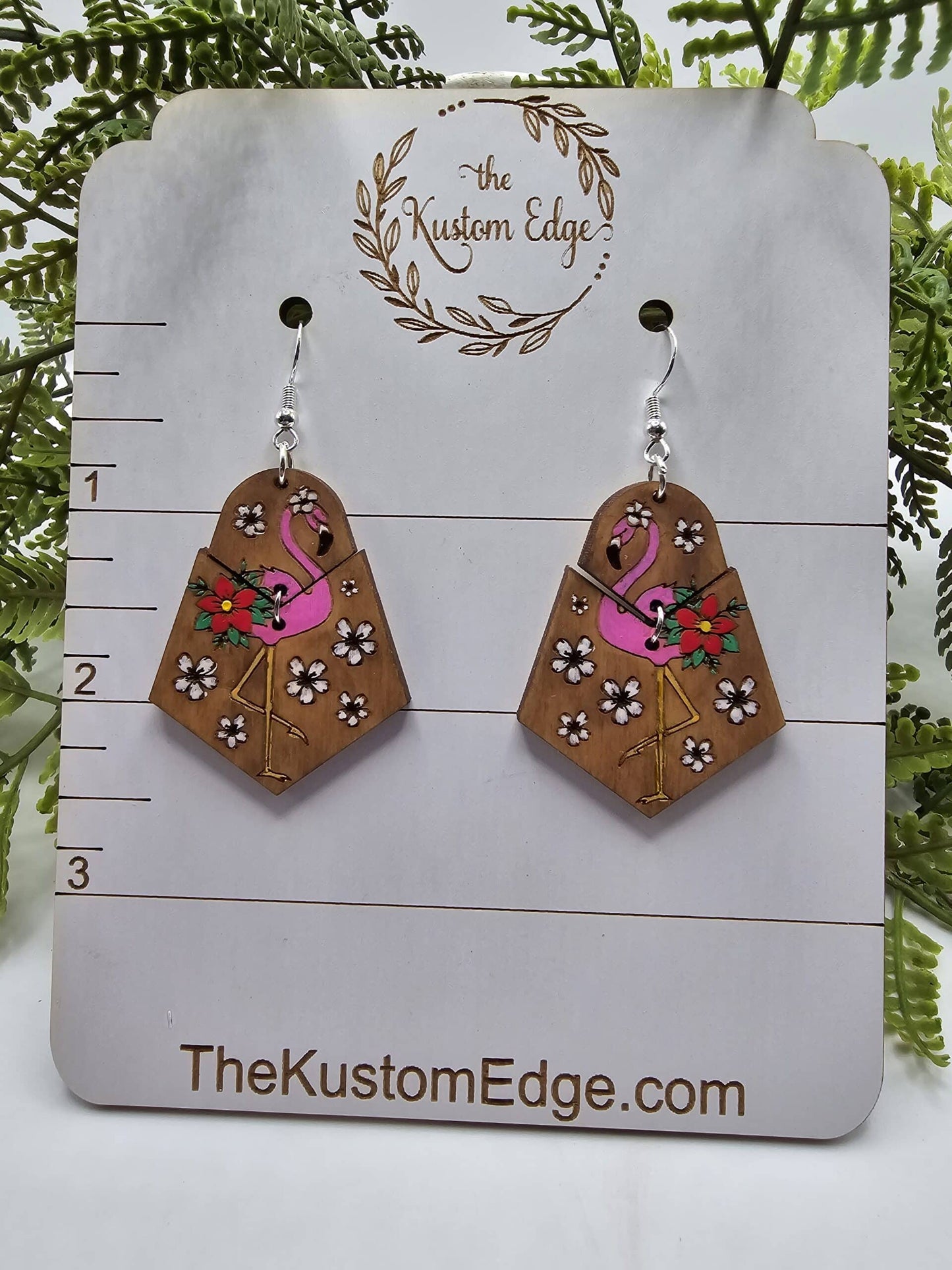 Hand Painted Flamingo Wooden Earrings image 1