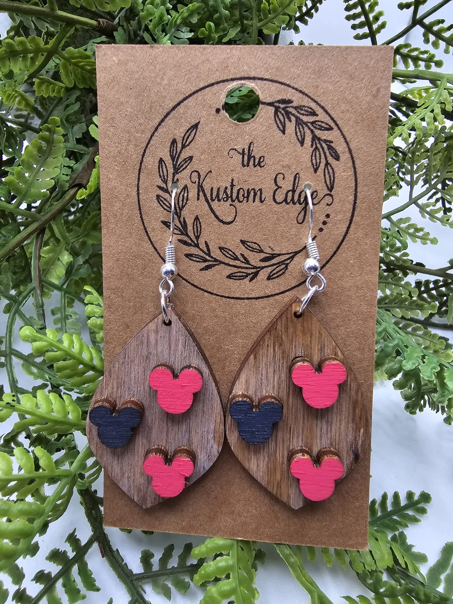 Mickey Head 3D Wooden Earrings image 0