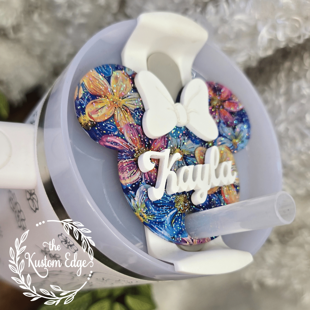 Tumbler Topper, Glitter Flower Mouse Ears image 3