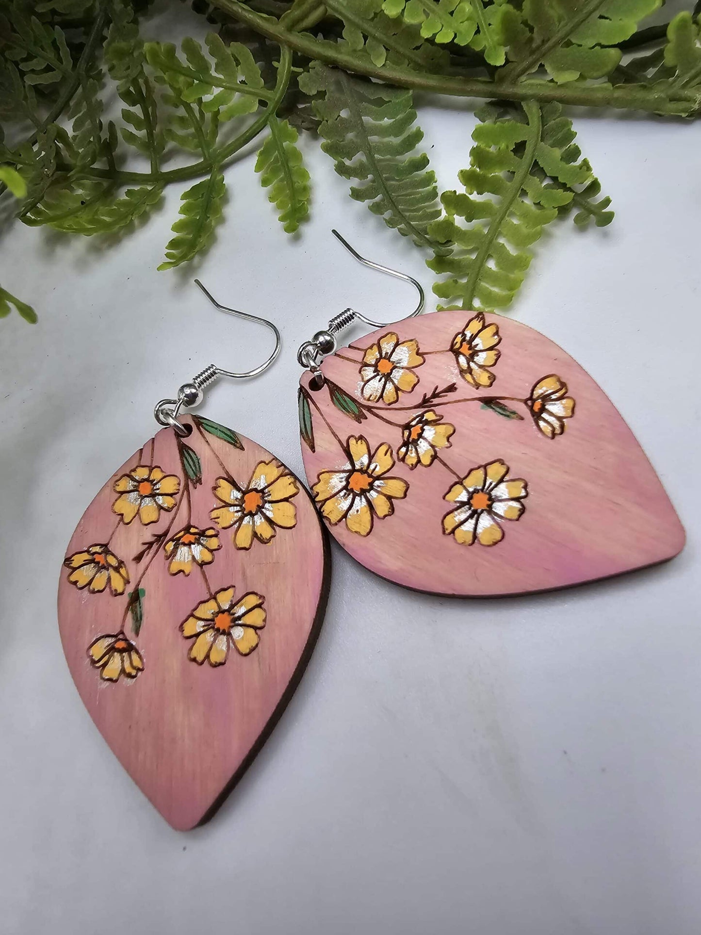 Hand Painted Flower Wooden Earrings image 3