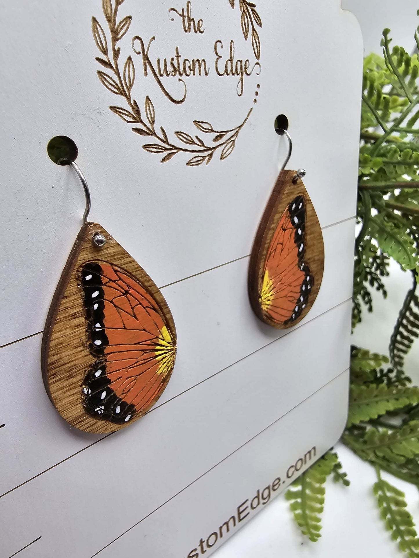 Hand Painted Butterfly Wooden Earrings image 3