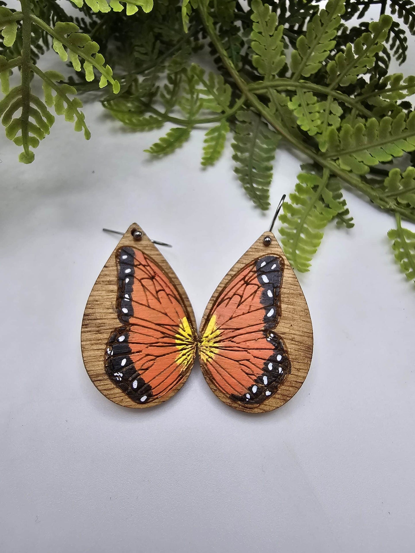 Hand Painted Butterfly Wooden Earrings image 1