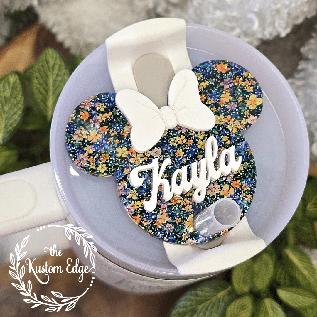 Tumbler Topper, Glitter Spring Flower Mouse Ears image 0