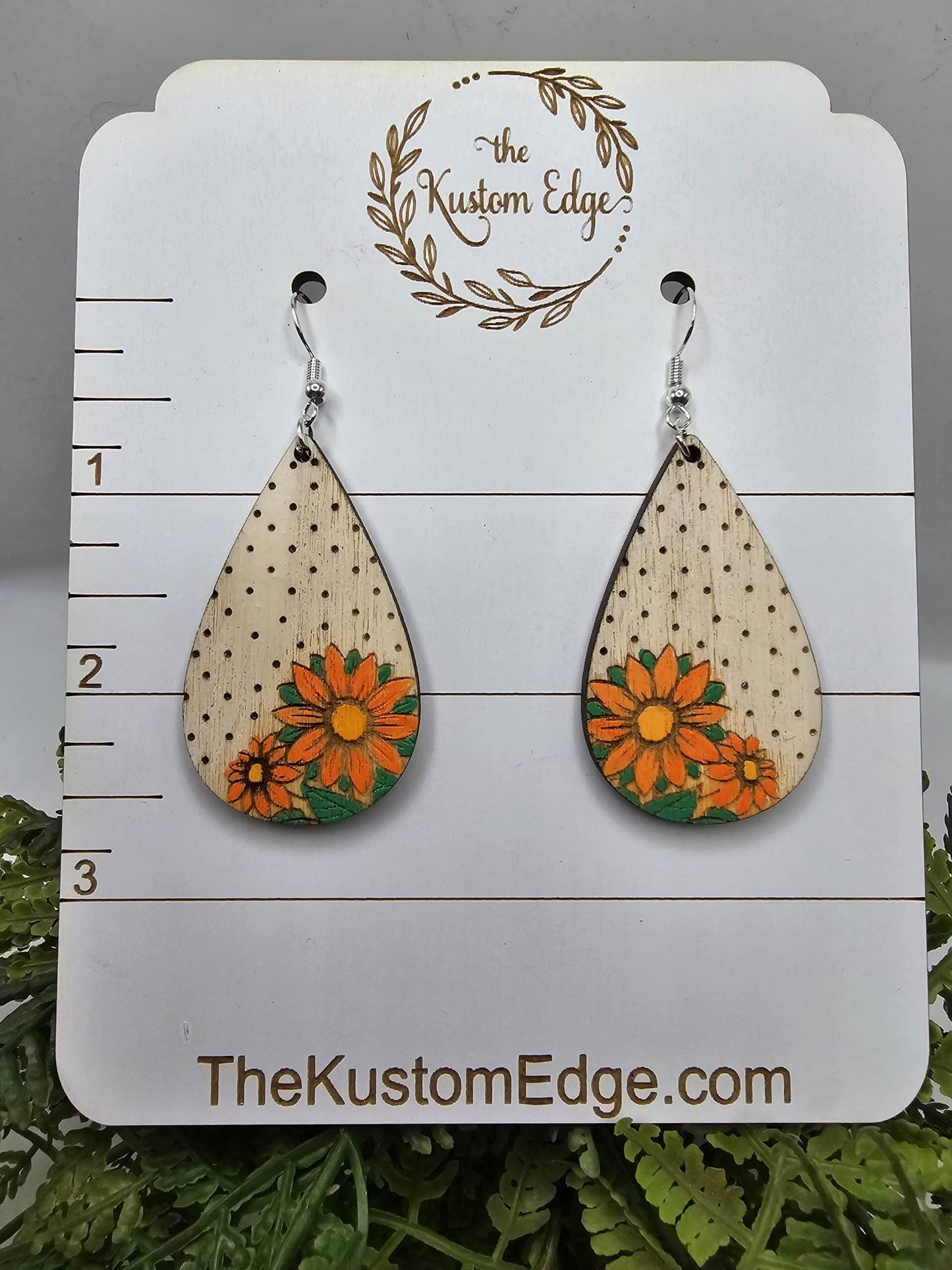 Hand Painted Sunflower Wooden Earrings image 3