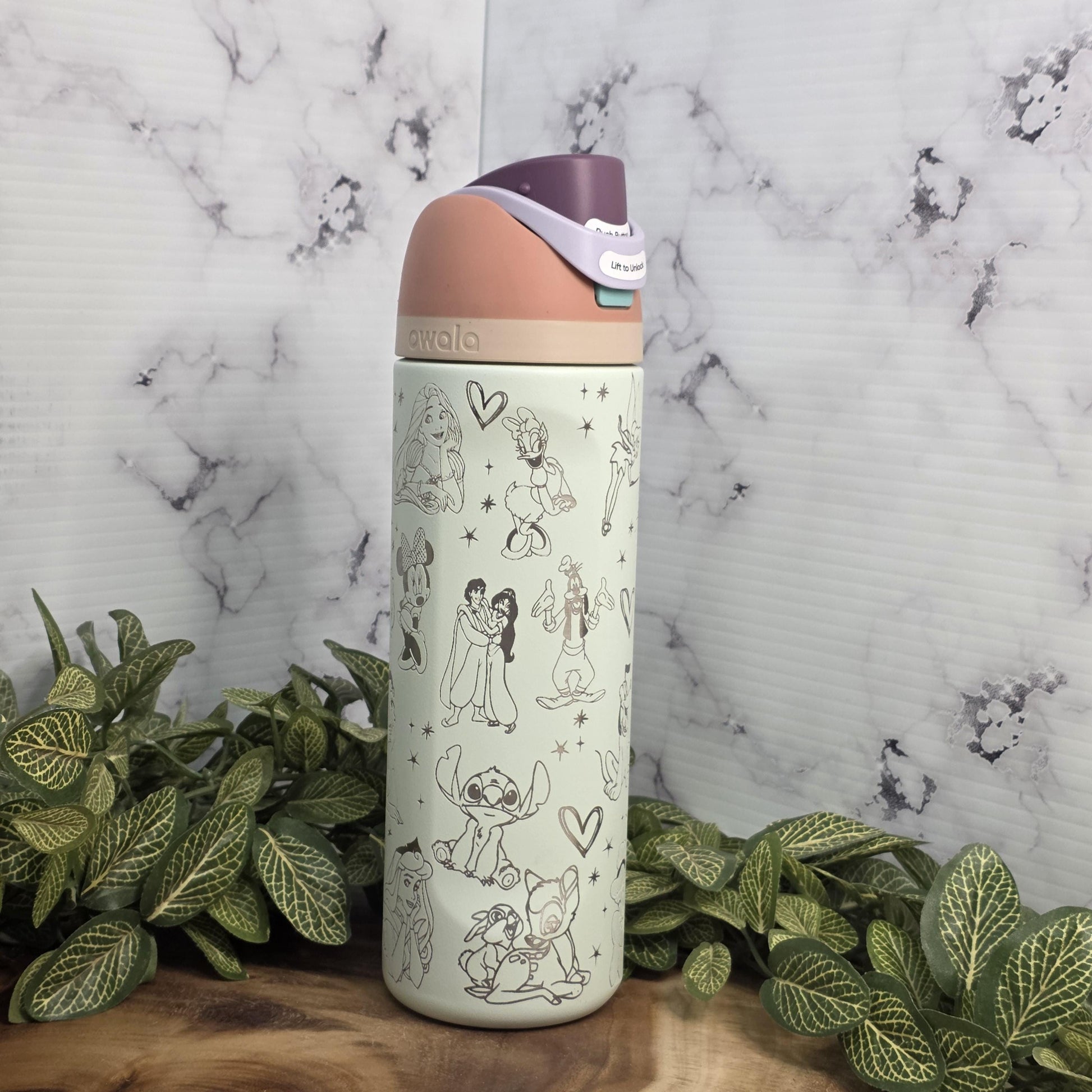 Stainless steel Owala tumbler engraved castle illustration