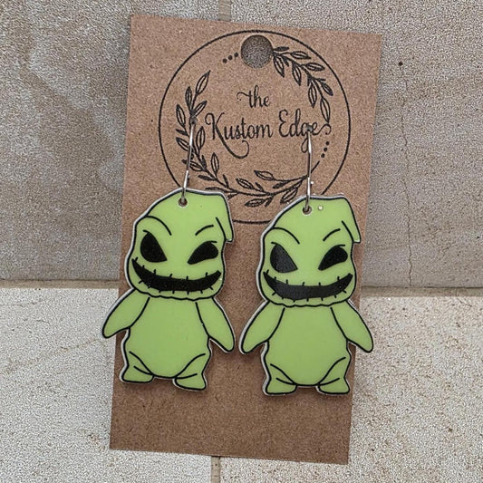 Glow in the Dark Oogie Boogie Earrings: Double Sided Halloween Dangles