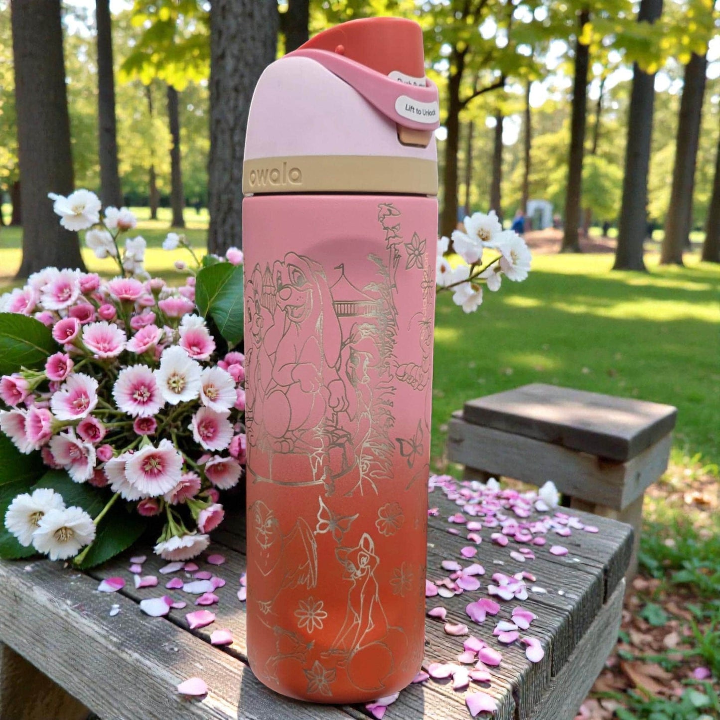 Fox and Hound Engraved Owala Tumbler Woodland Animal Water Bottle Stainless Steel Insulated Drinkware