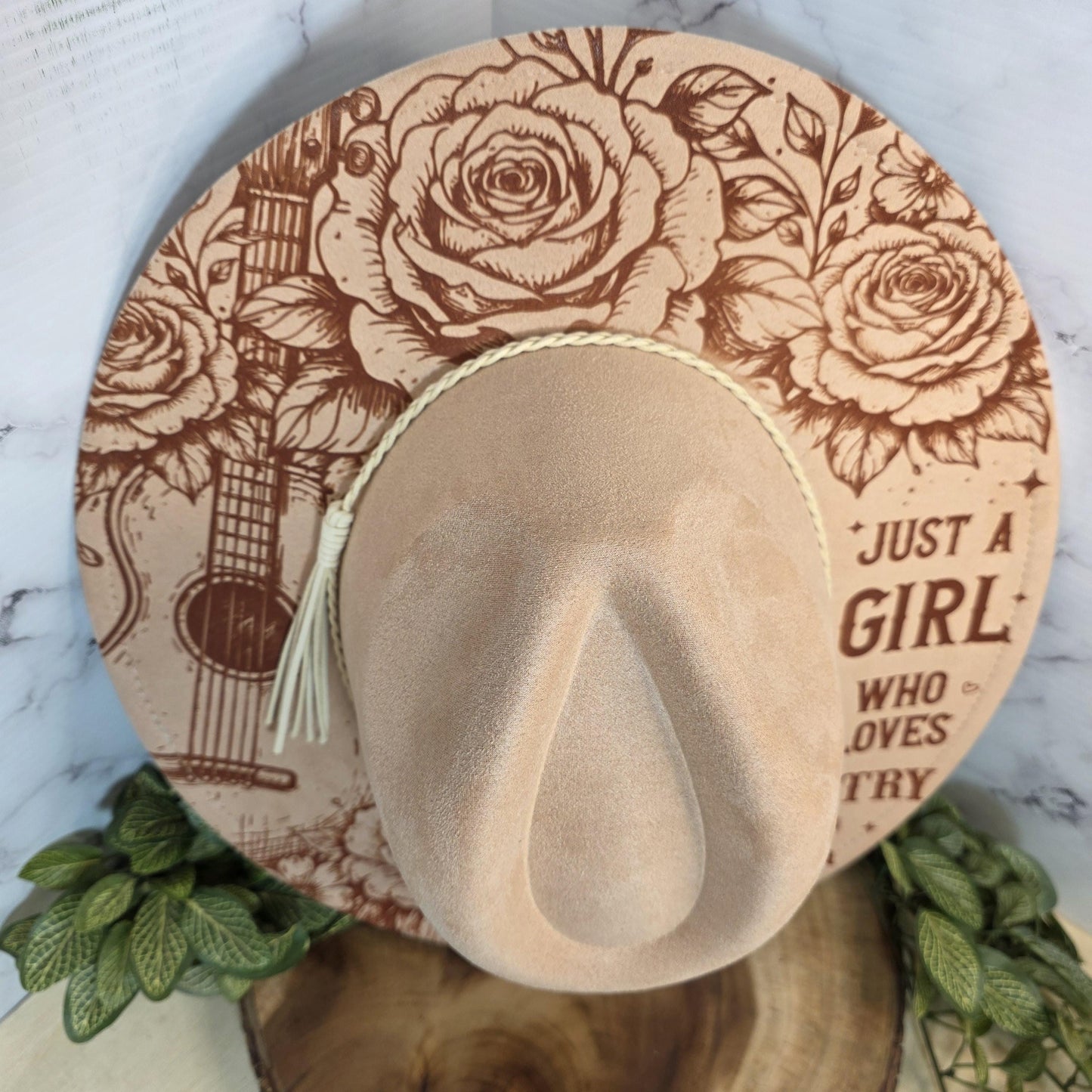 Just a Girl Who Loves Country Music Wide Brim Hat, Cowgirl Concert Gift, Guitar, Boho