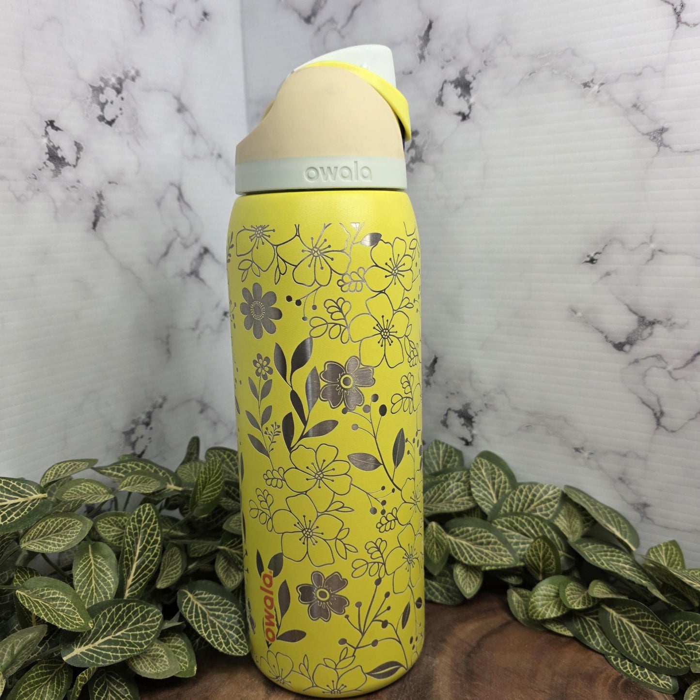 Antique Floral Engraved Owala Tumbler Botanical Water Bottle Laser Engraved Stainless Steel Travel Cup