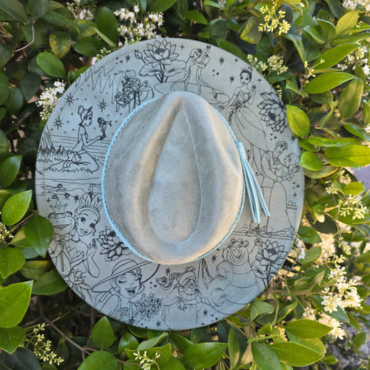 Princess And The Frog Engraved Wide Brim Fedora Hat, Custom Character Gift