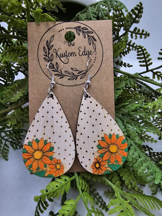 Hand Painted Sunflower Wooden Earrings image 0