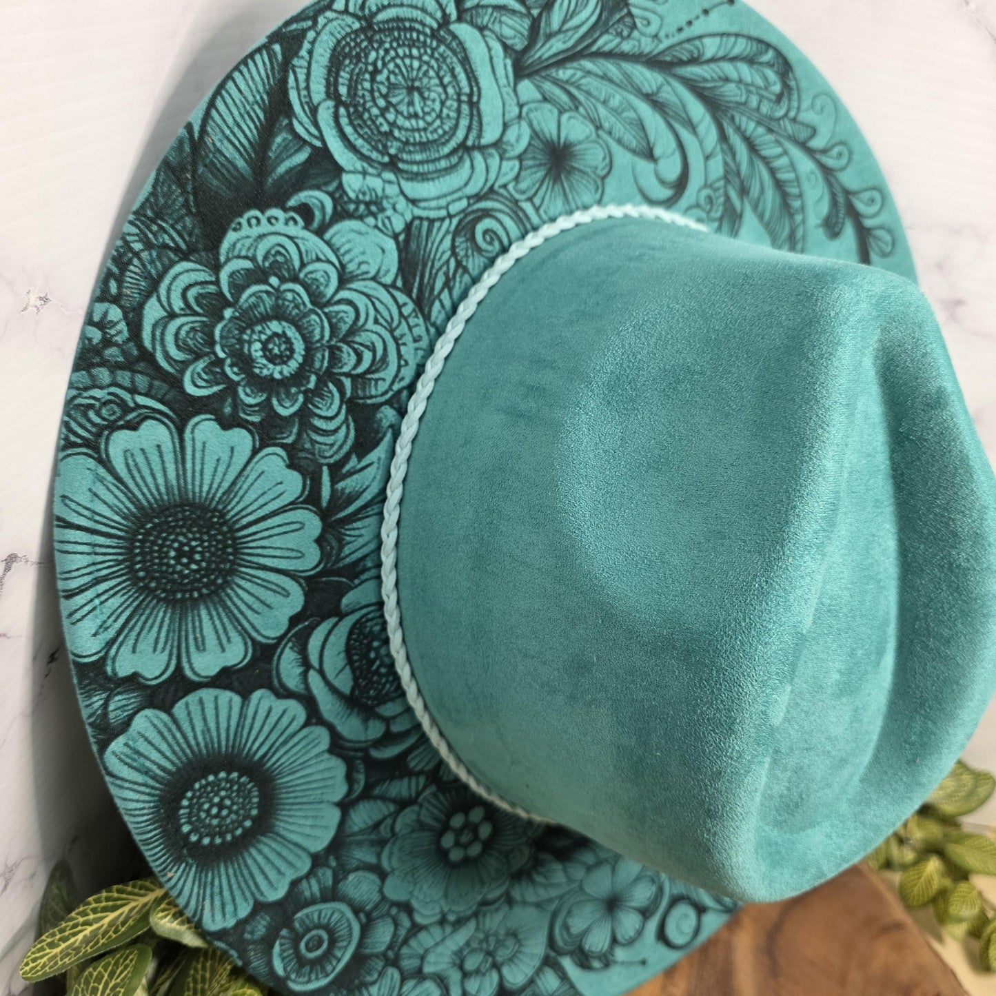 Botanical Floral Wide Brim Hat, Laser Engraved, Gift Women, Floral Mandala Cap