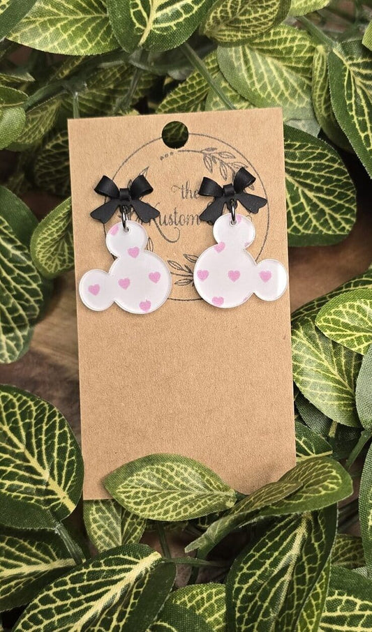 Black Bow Love Mouse Head Earrings image 0