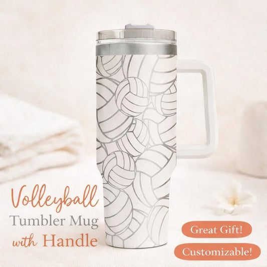Volleyball Tumbler with Handle, Sports Cup with Straw, Team Gift Drinkware for Players