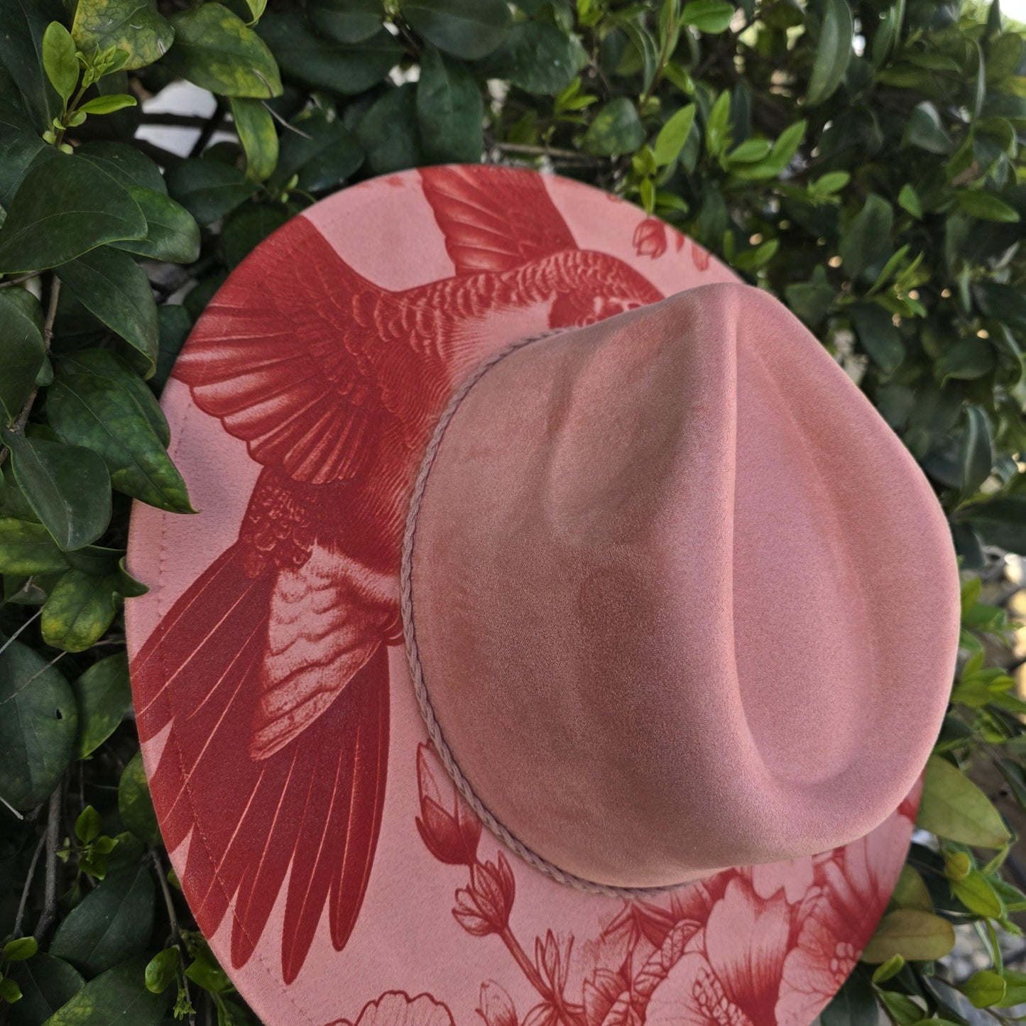 Hummingbird Engraved Wide Brim Hat, Floral Boho Western Vegan Suede Fedora, Nature Inspired Boutique