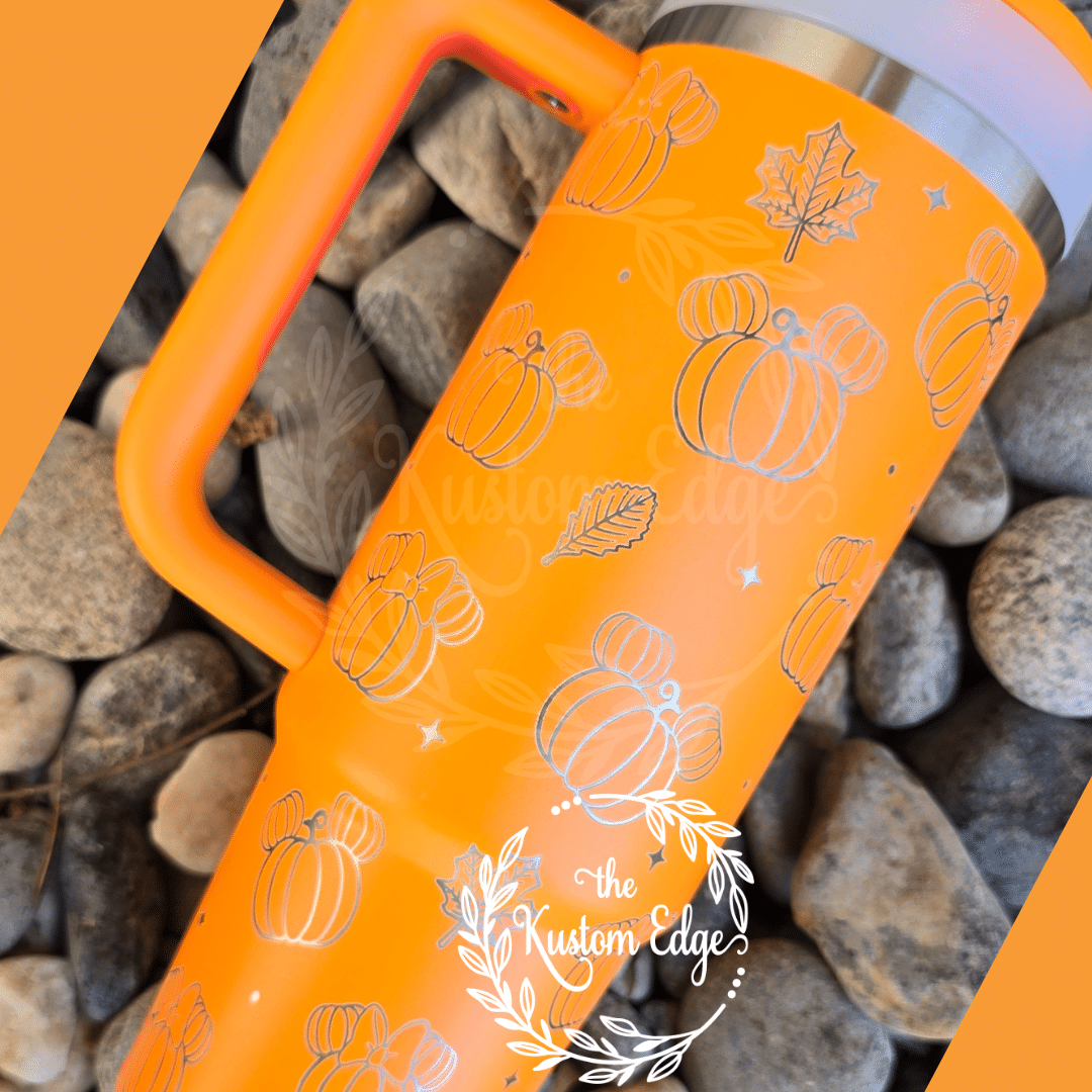 Fall Mickey and Minnie Pumpkins Laser Engraved Tumbler image 1