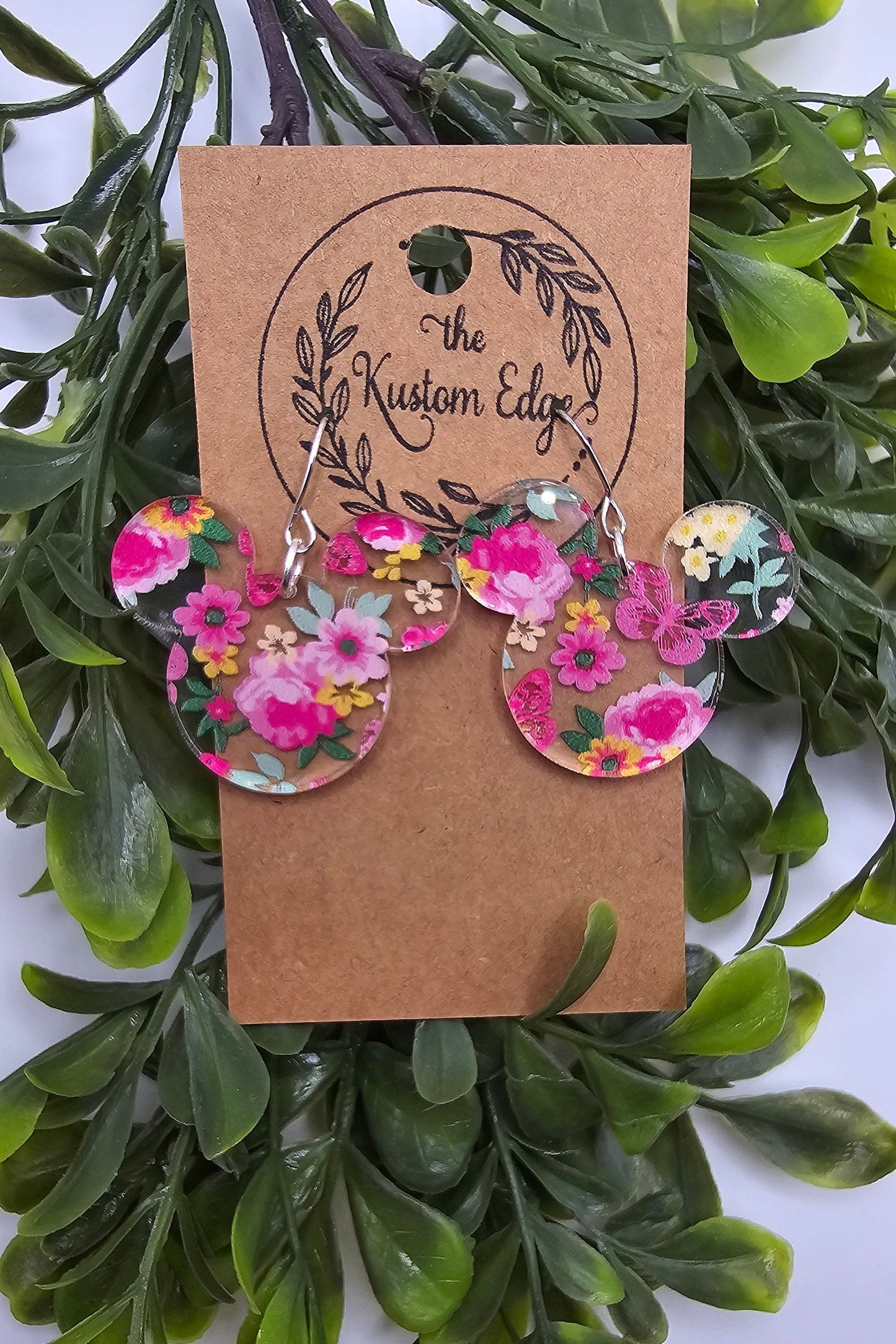 Floral Mouse Head Earrings: Spring Flowers, Laser Cut Acrylic Dangles, Light Weight, Hypoallergenic