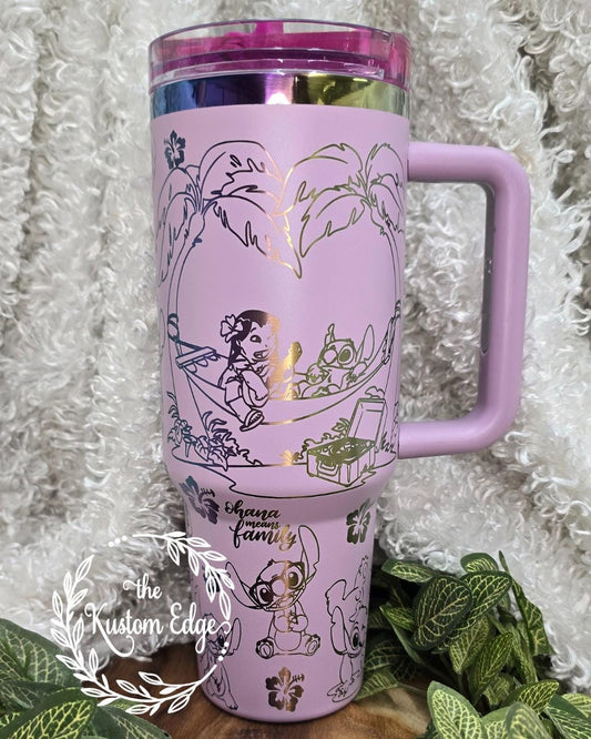 Tropical Alien Ohana Tumbler: 30oz/40oz Personalized Stainless Steel Water Bottle