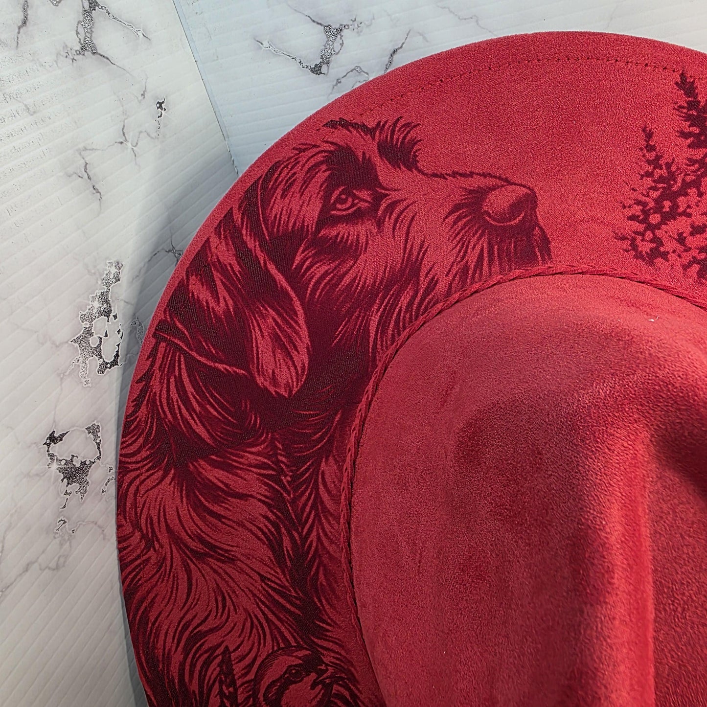 Hunting Pointer Dog Scene, Wide Brim Hat, Laser Engraved Fedora, Bird Dog Gift