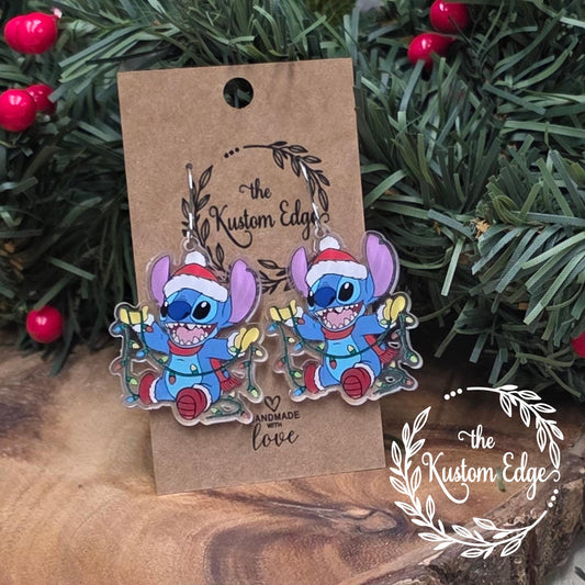 Stitch Tangled in Lights Earrings, Acrylic Dangle Earrings, Light Weight Winter Holiday
