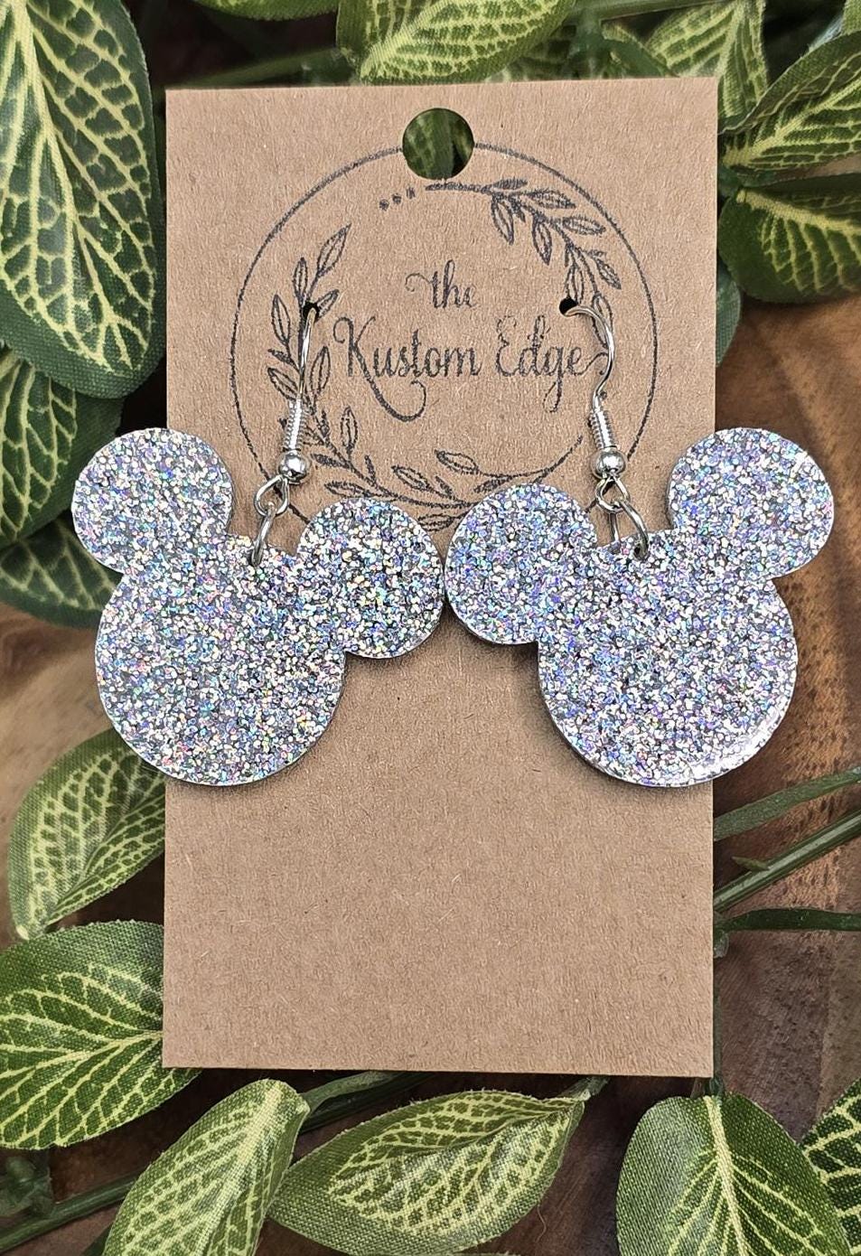 Silver Glitter Mouse Earrings: Laser Cut Acrylic Dangles