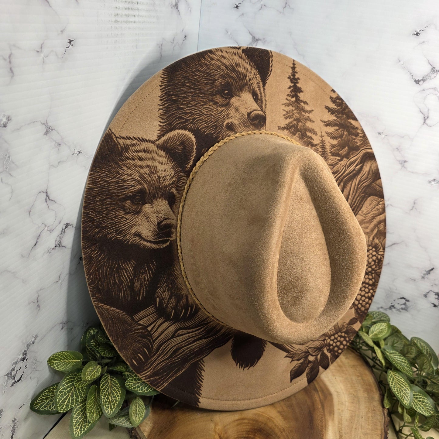 Bears and Forest Wide Brim Hat, Wildlife Nature Lover Gift, Outdoor Adventure, Camping, Boho